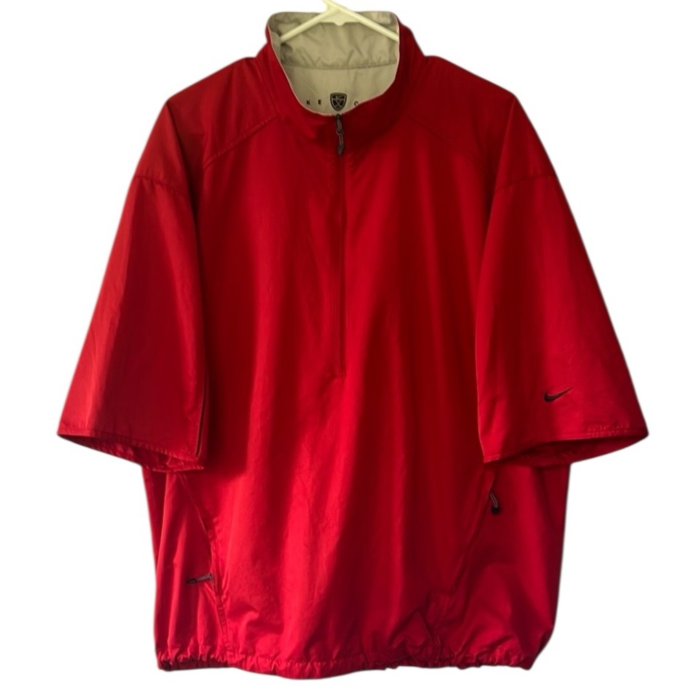 NIKE GOLF Pullover Jacket Men’s XL Red SWOOSH Polyester 1/4 Zip up Short Sleeve